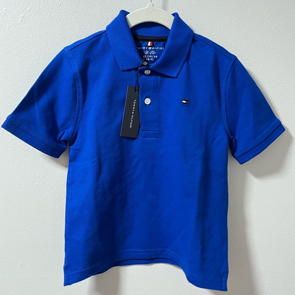 Tommy Hilfiger Kids Solid Stretch Polo. Cobalt Sapphire Blue. Size XS (4-5)